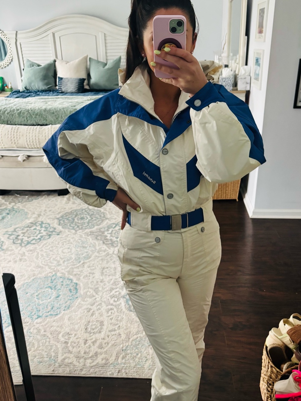 VINTAGE Schoffel Ski Suit Women's Ivory and Blue Ski Jacket and Pants